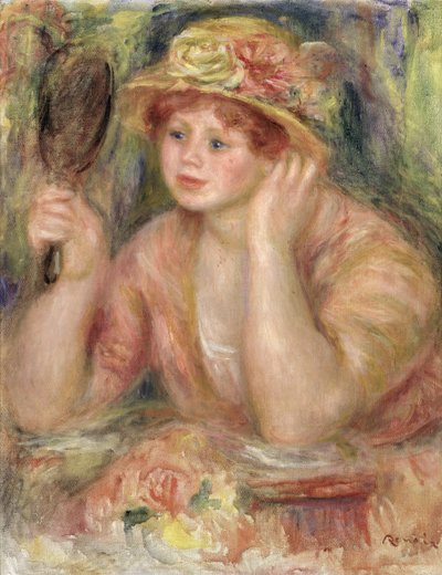 Mujer con un espejo, c.1915 de Pierre Auguste Renoir